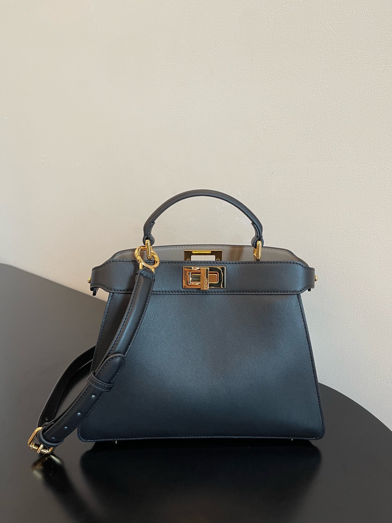 Fendi Peekaboo ISeeU Small Black Calf Leather Bag